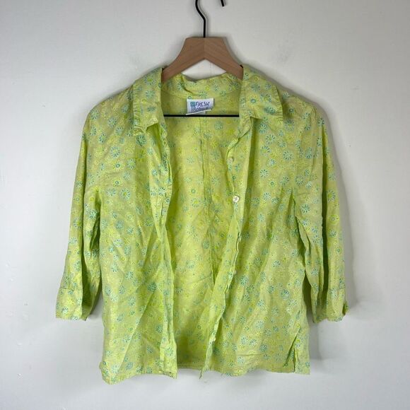 Vintage Fresh Produce Lime Floral cotton Button Down Top size Small - Picture 1 of 3